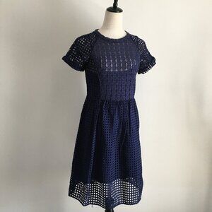 MADEWELL Blue Eyelet Lined Short Cuffed Sleeve Fit & Flare Dress